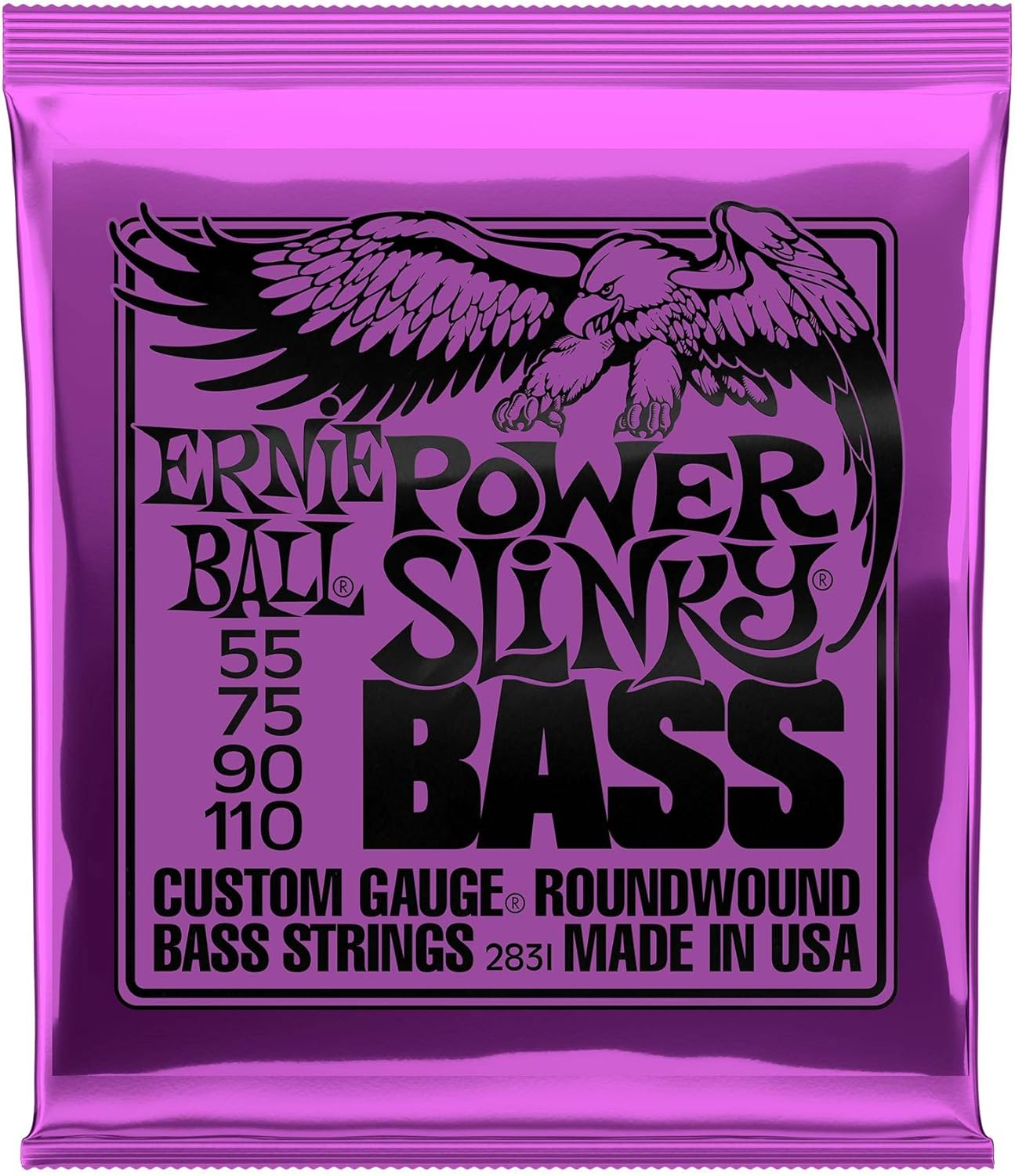 Ernie Ball Power Slinky Cordes filées en nickel pour basse électrique, calibre 55-110
